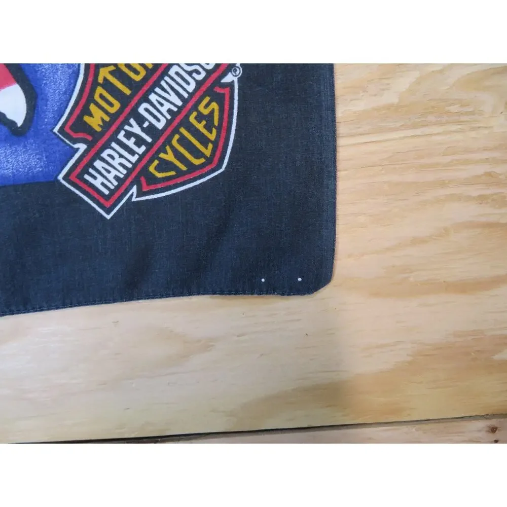 Harley Davidson Bandana Handkerchief Black White Eagle Made in USA 21x21 1990s